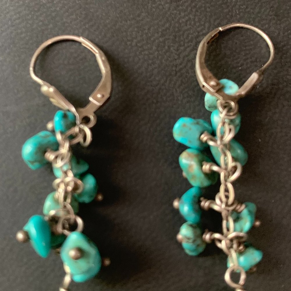 Turquoise Gemstone Solid 925 Silver Earrings - image 3